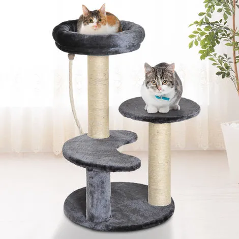 PawHut Arbre à Chats 2 Griffoirs Grattoirs Sisal Naturel 3 Plateformes Corde à Grimper Dim. Ø 40 X 65H Cm Peluche Haute Densité 500 G/m² Gris - Gris 2 PawHut Arbre à Chats 2 Griffoirs Grattoirs Sisal Naturel 3 Plateformes Corde à Grimper Dim. Ø 40 X 65H Cm Peluche Haute Densité 500 G/m² Gris - Gris – Image 2