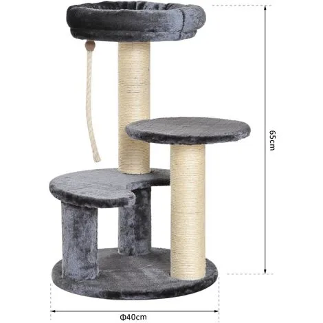 PawHut Arbre à Chats 2 Griffoirs Grattoirs Sisal Naturel 3 Plateformes Corde à Grimper Dim. Ø 40 X 65H Cm Peluche Haute Densité 500 G/m² Gris - Gris 3 PawHut Arbre à Chats 2 Griffoirs Grattoirs Sisal Naturel 3 Plateformes Corde à Grimper Dim. Ø 40 X 65H Cm Peluche Haute Densité 500 G/m² Gris - Gris – Image 3