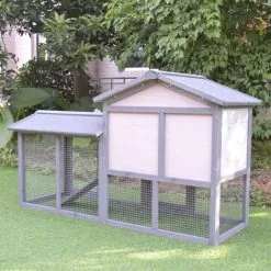 PawHut Clapier Cage à Lapins Rongeurs 2 Niveaux 3 Portes Verrouillables Tiroir à Déjection Toit Intégral Bitumé 147L X 54l X 84H Cm Bois Massif Pin Gris Blanc - Gris -PawHut Soldes Boutique 11031644 5