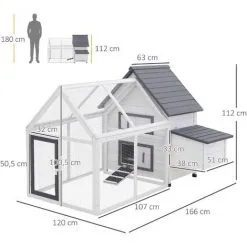 PawHut Poulailler Clapier Modèle Villa Multi-équipée : Rampe, Nichoirs, Perchoirs, Plateau Excrément, 2 Portes Bois Massif Pin Gris Blanc - Gris -PawHut Soldes Boutique 11031645 3