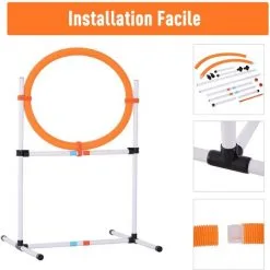 PawHut Agility Sport Pour Chiens Anneau D'agilité Et Obstacle 2 En 1 Avec Sac De Transport Plastique Blanc Orange - Orange -PawHut Soldes Boutique 13201108 4