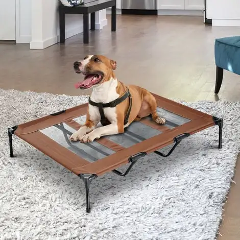 PawHut Lit Sur Pieds XXL Pour Chien Chat Lit De Camp Animal Lit Surélevé Oxford Textilène Micro-perforé Dim. 122L X 92l X 23H Cm Marron Clair - Marron Clair 2 PawHut Lit Sur Pieds XXL Pour Chien Chat Lit De Camp Animal Lit Surélevé Oxford Textilène Micro-perforé Dim. 122L X 92l X 23H Cm Marron Clair - Marron Clair – Image 2