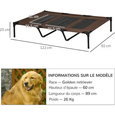 PawHut Lit Sur Pieds XXL Pour Chien Chat Lit De Camp Animal Lit Surélevé Oxford Textilène Micro-perforé Dim. 122L X 92l X 23H Cm Marron Clair - Marron Clair 3 PawHut Lit Sur Pieds XXL Pour Chien Chat Lit De Camp Animal Lit Surélevé Oxford Textilène Micro-perforé Dim. 122L X 92l X 23H Cm Marron Clair - Marron Clair – Image 3