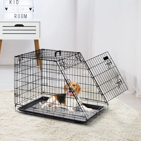 PawHut Cage De Transport Pour Chien Taille L Dim. 76L X 48l X 55H Cm Métal Noir 2 PawHut Cage De Transport Pour Chien Taille L Dim. 76L X 48l X 55H Cm Métal Noir – Image 2