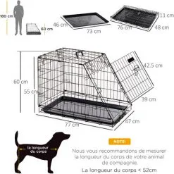 PawHut Cage De Transport Pour Chien Taille L Dim. 76L X 48l X 55H Cm Métal Noir 7 PawHut Cage De Transport Pour Chien Taille L Dim. 76L X 48l X 55H Cm Métal Noir -PawHut Soldes Boutique 16740534 3