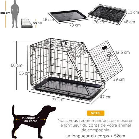 PawHut Cage De Transport Pour Chien Taille L Dim. 76L X 48l X 55H Cm Métal Noir 3 PawHut Cage De Transport Pour Chien Taille L Dim. 76L X 48l X 55H Cm Métal Noir – Image 3
