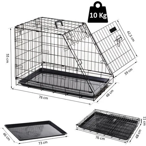 PawHut Cage De Transport Pour Chien Taille L Dim. 76L X 48l X 55H Cm Métal Noir 4 PawHut Cage De Transport Pour Chien Taille L Dim. 76L X 48l X 55H Cm Métal Noir – Image 4