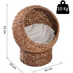 PawHut Panier Chat Lit Chat Cosy Grand Confort Dim. 42L X 33l X 52H Cm Coussin Moelleux Beige Inclus - Marron -PawHut Soldes Boutique 16811235 3