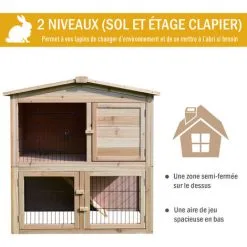 PawHut Clapier à Lapin Cage à Lapin 2 étages 4 Portes Verrouillables Rampe Toit Bitûmé Bois De Sapin - Beige -PawHut Soldes Boutique 16924032 4
