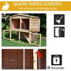 PawHut Clapier à Lapin Cage à Lapin 2 étages 4 Portes Verrouillables Rampe Toit Bitûmé Bois De Sapin - Beige -PawHut Soldes Boutique 16924032 5