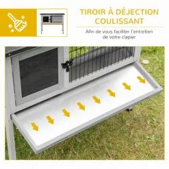 PawHut Clapier Sur Pieds Cage à Lapin Avec Niche Intérieure Plateau Excrément Coulissant Porte Verrouillable Toit Ouvrant Bois De Sapin Gris Blanc 9 PawHut Clapier Sur Pieds Cage à Lapin Avec Niche Intérieure Plateau Excrément Coulissant Porte Verrouillable Toit Ouvrant Bois De Sapin Gris Blanc -PawHut Soldes Boutique 16924034 5