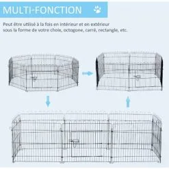 PawHut Parc Enclos Pour Chiens Chiots Animaux Domestiques Diamètre 158 Cm 8 Panneaux 71L X 61H Cm Noir - Noir -PawHut Soldes Boutique 17063393 4