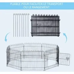 PawHut Parc Enclos Pour Chiens Chiots Animaux Domestiques Diamètre 158 Cm 8 Panneaux 71L X 61H Cm Noir - Noir -PawHut Soldes Boutique 17063393 5