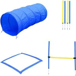 PawHut Agility Sport Pour Chiens équipement Complet Obstacles, Tunnel, Slalom, Zone Repos + 2 Sacs De Transport Bleu Jaune - Bleu