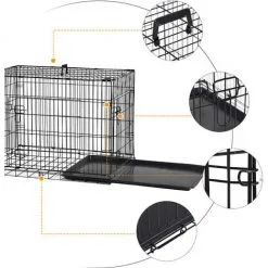 PawHut Cage Caisse De Transport Pliante Pour Chien En Métal Noir 91 X 61 X 67 Cm - Noir -PawHut Soldes Boutique 17063396 4