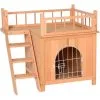 PawHut Maison Lodge - Niche Villa Avec Terrasse Escalier Et Porte Pour Chien Chat - Dim. 73L X 55l X 65H Cm - Bois Massif De Pin Pré-huilé - Beige -PawHut Soldes Boutique 17707956 1
