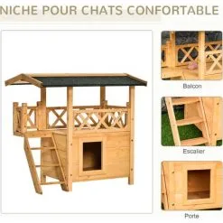 PawHut Maison Lodge - Niche Villa Avec Terrasse, Escalier, Toit Pour Chien Chat - Dim. 77L X 50l X 73H Cm - Bois Massif De Pin Pré-huilé -PawHut Soldes Boutique 17742754 4