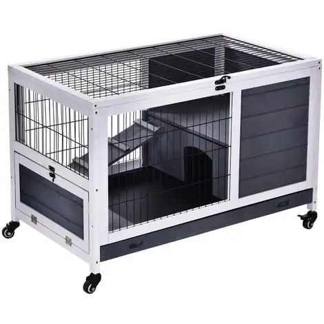 PawHut Clapier à Lapin Sur Roulettes Cage à Lapin 2 étages Porte Verrouillable Toit Ouvrant Plateau Coulissant Rampe Bois De Sapin Gris Blanc - Gris 1 PawHut Clapier à Lapin Sur Roulettes Cage à Lapin 2 étages Porte Verrouillable Toit Ouvrant Plateau Coulissant Rampe Bois De Sapin Gris Blanc - Gris