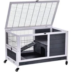 PawHut Clapier à Lapin Sur Roulettes Cage à Lapin 2 étages Porte Verrouillable Toit Ouvrant Plateau Coulissant Rampe Bois De Sapin Gris Blanc - Gris 8 PawHut Clapier à Lapin Sur Roulettes Cage à Lapin 2 étages Porte Verrouillable Toit Ouvrant Plateau Coulissant Rampe Bois De Sapin Gris Blanc - Gris -PawHut Soldes Boutique 18565133 4