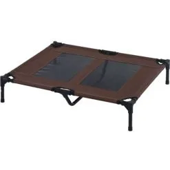PawHut Lit Sur Pieds Pour Chien Chat Lit De Camp Animal Lit Surélevé Oxford Textilène Micro-perforé Dim. 92L X 76l X 18H Cm Marron