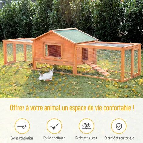 PawHut Clapier Cage à Lapins Rongeurs XXL étage Toit Bitumé Tiroir Déjection 3,09L X 0,79l X 0,86H M Bois Massif Pin Pré-huilé - Marron 4 PawHut Clapier Cage à Lapins Rongeurs XXL étage Toit Bitumé Tiroir Déjection 3,09L X 0,79l X 0,86H M Bois Massif Pin Pré-huilé - Marron – Image 4