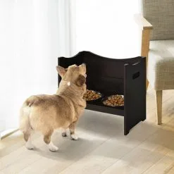 PawHut Gamelle Double Chien Chat Porte-gamelles Surélevé Dim. 54L X 31l X 47H Cm 2 Gamelles Acier Inox. Incluses MDF Brun Foncé - Marron -PawHut Soldes Boutique 20209113 5