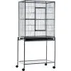 PawHut Cage à Oiseaux Portable Avec 4 Mangeoires Et 4 Perchoirs Pratique 81 X 48 X 163 Cm Noir Et Gris - Gris -PawHut Soldes Boutique 22857304 1