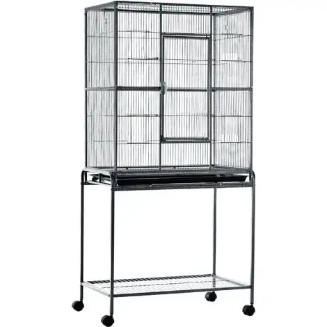 PawHut Cage à Oiseaux Portable Avec 4 Mangeoires Et 4 Perchoirs Pratique 81 X 48 X 163 Cm Noir Et Gris - Gris 1 PawHut Cage à Oiseaux Portable Avec 4 Mangeoires Et 4 Perchoirs Pratique 81 X 48 X 163 Cm Noir Et Gris - Gris