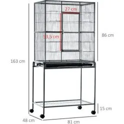 PawHut Cage à Oiseaux Portable Avec 4 Mangeoires Et 4 Perchoirs Pratique 81 X 48 X 163 Cm Noir Et Gris - Gris 7 PawHut Cage à Oiseaux Portable Avec 4 Mangeoires Et 4 Perchoirs Pratique 81 X 48 X 163 Cm Noir Et Gris - Gris -PawHut Soldes Boutique 22857304 3