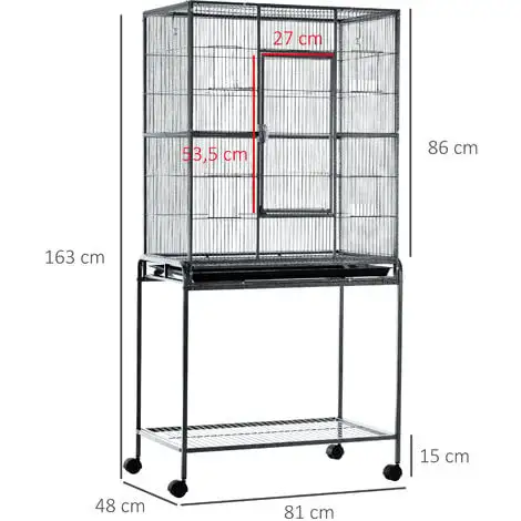 PawHut Cage à Oiseaux Portable Avec 4 Mangeoires Et 4 Perchoirs Pratique 81 X 48 X 163 Cm Noir Et Gris - Gris 3 PawHut Cage à Oiseaux Portable Avec 4 Mangeoires Et 4 Perchoirs Pratique 81 X 48 X 163 Cm Noir Et Gris - Gris – Image 3