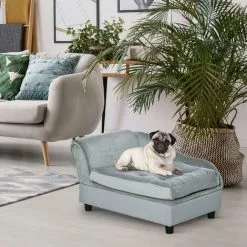 PawHut Canapé Chien Chat Sur Pied Avec Coffre De Rangement Style Moderne Coussin D'assise Amovible Grand Confort 76 X 45 X 41,5 Cm Bleu - Bleu -PawHut Soldes Boutique 22964220 2
