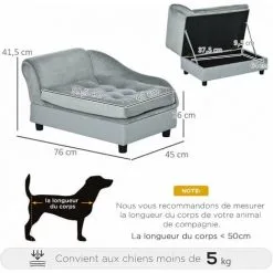 PawHut Canapé Chien Chat Sur Pied Avec Coffre De Rangement Style Moderne Coussin D'assise Amovible Grand Confort 76 X 45 X 41,5 Cm Bleu - Bleu -PawHut Soldes Boutique 22964220 3