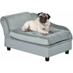 PawHut Canapé Chien Chat Sur Pied Avec Coffre De Rangement Style Moderne Coussin D'assise Amovible Grand Confort 76 X 45 X 41,5 Cm Bleu - Bleu -PawHut Soldes Boutique 22964220 4