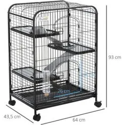 PawHut Cage Pour Petits Animaux Roulante 3 Rampes 3 Plates-formes Plat Et Bouteille D'Eau Bac Inférieur Amovible Acier PP Noire - Noir -PawHut Soldes Boutique 22964258 3