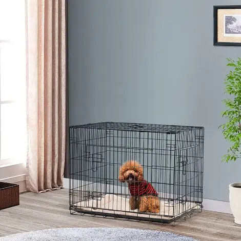 PawHut Cage De Transport Pliante Pour Chien Poignée, Plateau Amovible, Coussin Fourni 76 X 53 X 57 Cm Noir - Noir 2 PawHut Cage De Transport Pliante Pour Chien Poignée, Plateau Amovible, Coussin Fourni 76 X 53 X 57 Cm Noir - Noir – Image 2