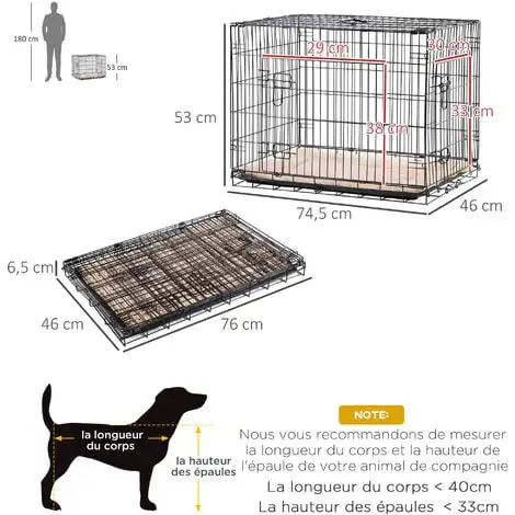 PawHut Cage De Transport Pliante Pour Chien Poignée, Plateau Amovible, Coussin Fourni 76 X 53 X 57 Cm Noir - Noir 3 PawHut Cage De Transport Pliante Pour Chien Poignée, Plateau Amovible, Coussin Fourni 76 X 53 X 57 Cm Noir - Noir – Image 3