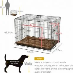 PawHut Cage Caisse De Transport Pliante Pour Chien Poignée, Plateau Amovible, Coussin Fourni 92 X 57 X 62,5 Cm - Noir -PawHut Soldes Boutique 2320372 3
