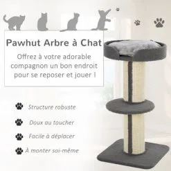 PawHut Arbre à Chat Avec Griffoir Centre D'activités 2 Plateformes Coussin Gris -PawHut Soldes Boutique 23460879 4