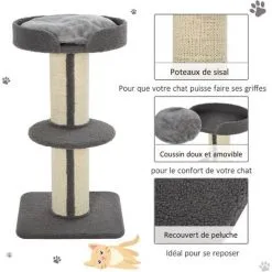 PawHut Arbre à Chat Avec Griffoir Centre D'activités 2 Plateformes Coussin Gris -PawHut Soldes Boutique 23460879 5