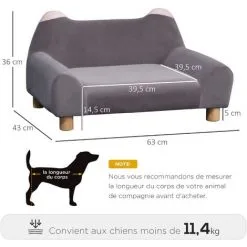 PawHut Canapé Chien Lit Pour Chien Design Dossier Oreilles Pieds Bois Massif Dim. 63 X 43 X 31 Cm Velours Gris - Gris 7 PawHut Canapé Chien Lit Pour Chien Design Dossier Oreilles Pieds Bois Massif Dim. 63 X 43 X 31 Cm Velours Gris - Gris -PawHut Soldes Boutique 23980713 3