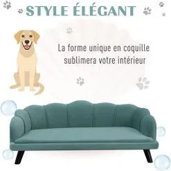 PawHut Canapé Chien Lit Pour Chien Chat Design Contemporain Coquillage Dim. 98L X 60l X 35H Cm Coussin Moelleux Velours Vert - Vert -PawHut Soldes Boutique 23980744 4