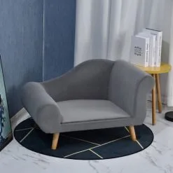 PawHut Canapé Chien Lit Pour Chien Méridienne Design Scandinave Coussin Moelleux Pieds Bois Massif Dim. 82 X 55 X 49 Cm Velours Gris - Gris -PawHut Soldes Boutique 23980758 2