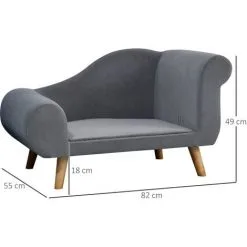 PawHut Canapé Chien Lit Pour Chien Méridienne Design Scandinave Coussin Moelleux Pieds Bois Massif Dim. 82 X 55 X 49 Cm Velours Gris - Gris -PawHut Soldes Boutique 23980758 3