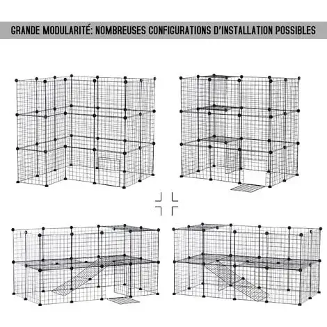 PawHut Cage Parc Enclos Pour Animaux Domestiques L 146 X L 73 X H 73 Cm Modulable 2 Niveaux 36 Panneaux Bords Arrondis Fil Métallique Noir - Noir 4 PawHut Cage Parc Enclos Pour Animaux Domestiques L 146 X L 73 X H 73 Cm Modulable 2 Niveaux 36 Panneaux Bords Arrondis Fil Métallique Noir - Noir – Image 4
