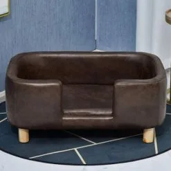 PawHut Canapé Chien Lit Pour Chien Chat Avec Rebord Coussin Moelleux Pieds Bois Massif Dim. 74 X 48,5 X 31 Cm Revêtement Micro-fibre Chocolat -PawHut Soldes Boutique 25007899 2