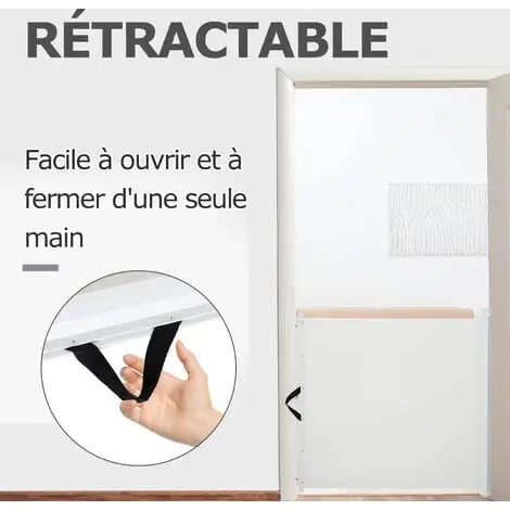 PawHut Barrière De Sécurité Barrière Animaux Rétractable Automatique 1,15L X 0,83H M Teslin Métal Blanc - Blanc 4 PawHut Barrière De Sécurité Barrière Animaux Rétractable Automatique 1,15L X 0,83H M Teslin Métal Blanc - Blanc – Image 4