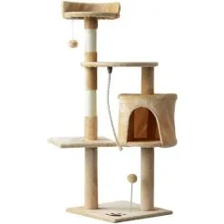 PawHut Arbre à Chats Multi-équipements Griffoirs Grattoirs Plateformes Niche Corde Jouets 40L X 40l X 114H Cm Beige - Beige