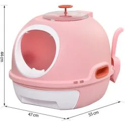 PawHut Maison De Toilette Portable Pour Chat Tiroir à Litière Coulissant Porte Battante Lucarne + Pelle Fournis Dim. 47L X 55l X 44H Cm Rose - Rose -PawHut Soldes Boutique 25008011 3
