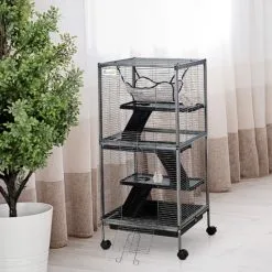 PawHut Cage Pour Petits Animaux Portable Avec 2 Portes Hamac Métal PP 52 X 52 X 113,5 Cm Gris - Gris -PawHut Soldes Boutique 25008039 4