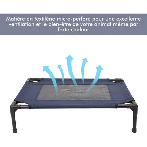 PawHut Lit Pour Chien Chat Lit De Camp Grand Confort Sur Pieds Tissu Oxford Textilène Micro-perforé 76L X 61l X 18H Cm Bleu Marine Noir - Bleu 4 PawHut Lit Pour Chien Chat Lit De Camp Grand Confort Sur Pieds Tissu Oxford Textilène Micro-perforé 76L X 61l X 18H Cm Bleu Marine Noir - Bleu – Image 4